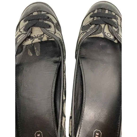 Womens 7.5 Coach Dannie Ballet Flats Shoes Monogram Patent Leather Black 6539 - Picture 6 of 16